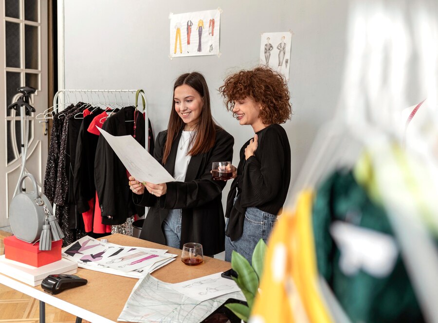 Clothing Designers Working in Fashion Store